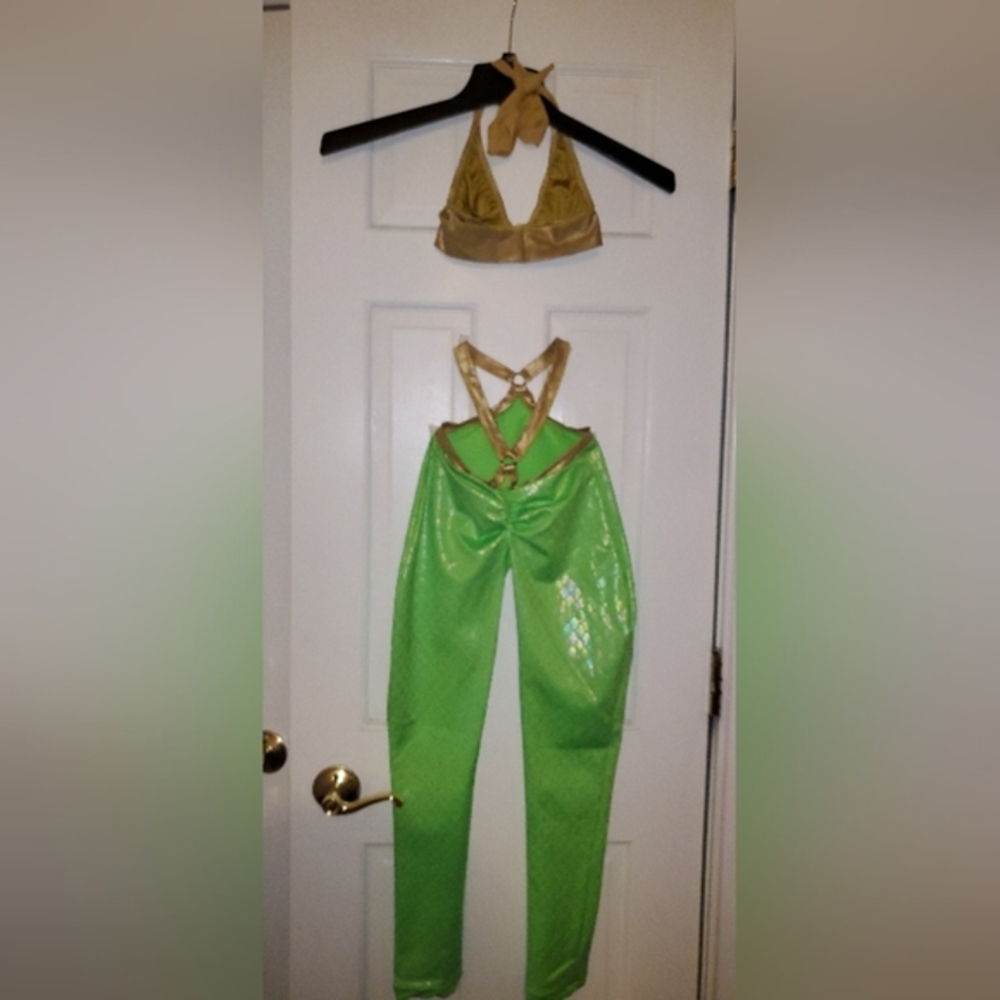 NNT Two pieces Green and Gold metallic Bartender Clubwear Exotic dacer Outfit S